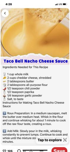 Copycat Taco Bell Cheese Sauce, Food Specials For Restaurants, Nacho Cheese Tacos, Taco Bell Nacho Cheese Sauce, Old School Cafeteria Recipes, Taco Bell Nacho Cheese Recipe, Taco Bell Cheese Sauce, Diy Nachos, Taco Bell Nachos