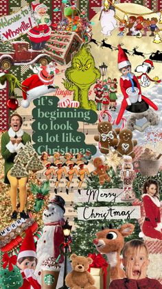 a collage of christmas pictures with santa claus, grinen and other holiday related items