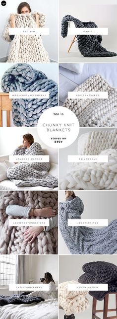 several images of different blankets and pillows on display with text that reads, how to knit a blanket