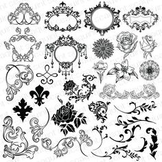 an assortment of ornate frames and flowers in black ink on white paper, with the word's name below it