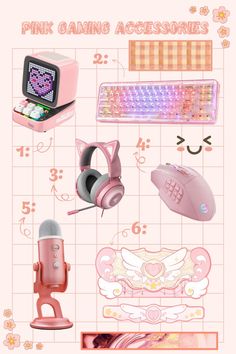 pink gaming accessories are arranged on a tiled surface with text overlaying the image