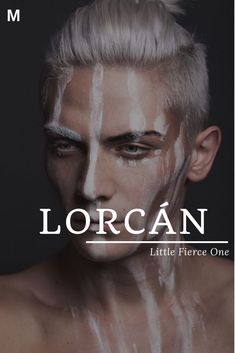 a man with white paint on his face and the words lorccan written above him