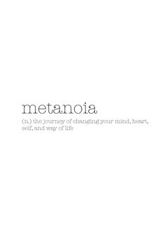 the words metanoia are written in black and white on a white background,