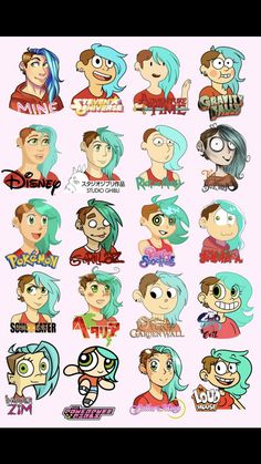 some cartoon characters with different expressions on them