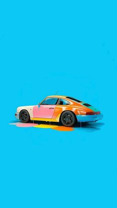 an orange and pink car on a blue background