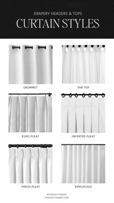 curtain styles for different types of curtains and drapes, including the top one in white