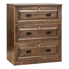 a brown wooden chest with three drawers