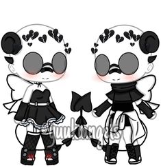 two cartoon dolls are dressed in black and white