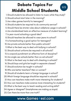 the middle school student's guide to debate topics for middle school students, which includes questions