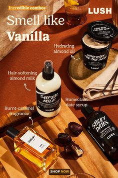 If you want to smell like vanilla from head to toe, make sure to take notes. Start with a relaxing shower with Sticky Dates Shower Gel, followed by hydrating Sympathy For The Skin Body Lotion. Spray Super Milk Conditioning Hair Primer and finish with a layer of Vanillary Perfume. If You Want To Smell Like Vanilla, Lush Vanillary Perfume, Sticky Dates Shower Gel, Lush Shower Routine, Best Vanilla Lotion, Products That Make You Smell Good, Sticky Dates Lush, How To Smell Sweet, Lush Body Spray