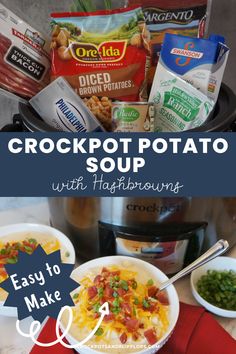 crockpot potato soup with hashbrowns and other ingredients in the instant pot