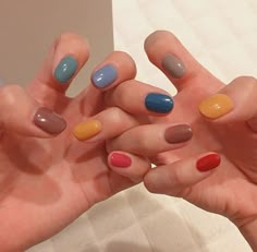 Muted Multicolor Nails, Multi Colored Pedicure, Two Coloured Nails, Multi Colored Nails Summer Short, Muted Rainbow Nails, 3 Colour Nails, Crayola Nails, Two Colour Nails, Different Coloured Nails