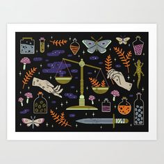 an art print with various objects on it