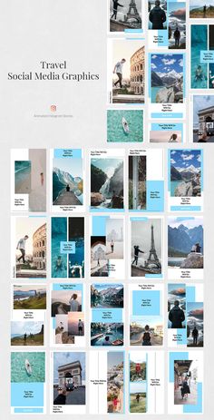 a collage of photos with the words travel social media graphics