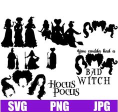 the silhouettes of various witches and their names