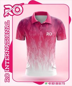 a pink and white polo shirt with the word qr on it