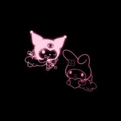 two cartoon characters are glowing in the dark