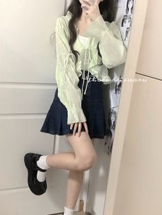 Harajuku Style Dresses For School In Spring, Spring Kawaii Oversized Tops, Cute Korean Dress Kawaii, Yellow Aesthetic Outfit Korean, Spring Harajuku Style Mini Dress, Stylish Photo Pose, Uniform Fashion, Girl Fits, Teenager Outfits