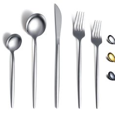 an assortment of silverware with spoons and forks