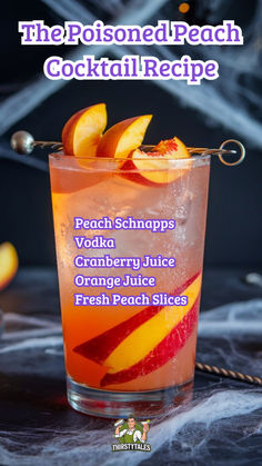 "Discover the refreshing Poisoned Peach Cocktail Recipe, a delightful blend  perfect for summer sipping! This easy-to-make drink combines the sweetness  of peach with a hint of spice, making it a standout among peach cocktails.  Ideal for those who love light alcoholic drinks, this cocktail pairs  wonderfully with peach cobbler for a delicious twist. Enjoy the smooth  flavors of rum and Rumchata in this unique recipe, perfect for summer  gatherings!" Fun Drinks For Parties, Alcohol Bar Ideas For Party, Mixed Drinks Alcoholic Recipes, Cute Cocktail Recipes, Easy Fall Drinks Alcohol, Party Drinks Alcohol For A Crowd, Non Alcoholic Cocktails Recipes, Sweet Cocktail Recipes, Easy Mixed Drinks Alcohol