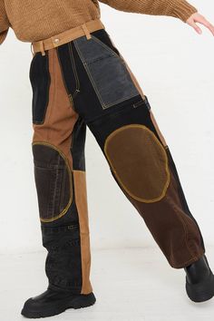 Reworked Jeans in Black and Brown I | WildRootz • Oroboro Store • New York, NY Sewing Wide Leg Pants, Sewing On Jeans, Black Jeans Design, Diy Patchwork Jeans, Recycled Design, Patchwork Outfit, Wardrobe Diy, Concert Outfit Men, Jeans Upcycle