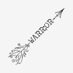 the word warrior written in black ink on a white background with an arrow pointing to it