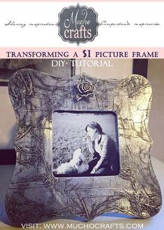 an old photo frame with a woman and a dog on it, sitting on top of a table