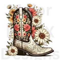 Western Flowers, Boots Png, Coastal Fall, Fall Girl, Floral Boots, Floral Png, Png Floral, Coastal Cowgirl, Cow Girl