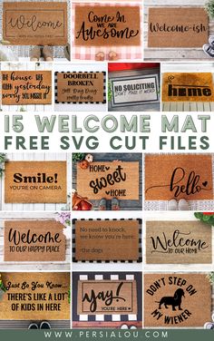 various welcome mat designs with the words welcome