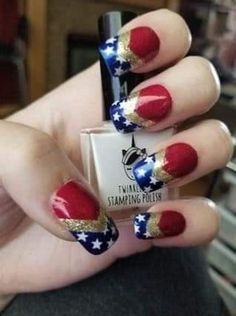 Wonder Woman Nails, Superhero Nails, Patriotic Nails Design, Patriotic Nails, Usa Nails, Fourth Of July Nails, 4th Of July Nails, Pretty Nail Art Designs, July Nails