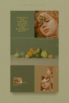 the website is designed to look like it has fruit and flowers on its head, as well as an image of a woman's face