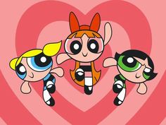 the powerpuff girls wallpaper with three cartoon characters in front of a heart