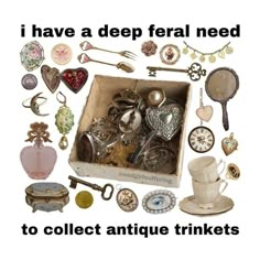 there are many antique trinkets in the box