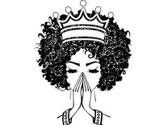 a black and white drawing of a woman with curly hair wearing a crown on her head