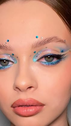 Water Theme Makeup, Blue Bird Makeup, Water Eye Makeup, Blue Alien Makeup, Blue Rave Makeup, Blue And Green Makeup Looks, Blue Green Makeup, Pink And Blue Makeup, Water Makeup