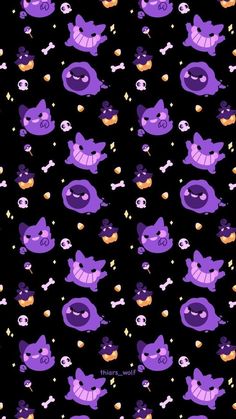 purple cats and bones on a black background