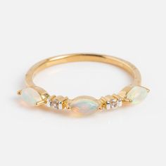 Solid Gold Triple Opal Band | Local Eclectic Gold Opal Stackable Ring, Gold Stackable Opal Ring, Local Eclectic, Opal Band, Velvet Ring Box, Solid Gold Band, Necklace Box, Black Jewelry, Stacking Ring