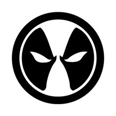 a black and white image of the face of deadpool in a circle with eyes