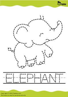 an elephant worksheet for children to learn how to write the word elephant with pictures