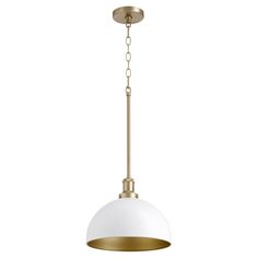 a white and gold pendant light hanging from a ceiling