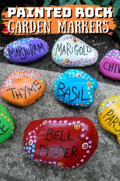 painted rock garden markers with words on them