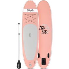 a pink paddle board with an oar on top