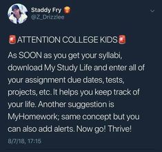 the tweet has been posted to someone about their college kids's work