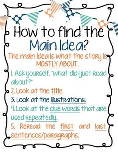 a poster with the words how to find the main idea