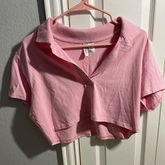 Tag Is Off But Never Worn. Material Is 95% Cotton 5% Elastane. *Final Price* Pink Collared Top For Day Out, Cute Cotton H&m Tops, H&m Casual Pink Tops, Casual Pink H&m Top, H&m Cotton V-neck Tops, H&m V-neck Cotton Tops, Casual Collared Crop Top For Spring, H&m Pink Summer Tops, Summer Pink H&m Tops