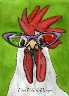 a painting of a rooster wearing glasses