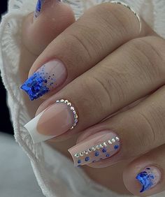 Blue Prom Nails, Belle Nails, Nail Designs Glitter, Pink Acrylic Nails, Nails Desing, Prom Nails, Luxury Nails, Glitter Nail Art