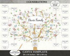 a family tree with the names and numbers on it