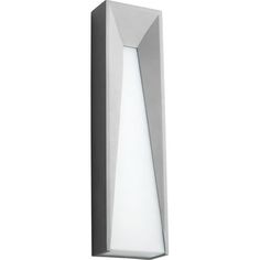 a light that is on the side of a white wall mounted fixture with an angled design