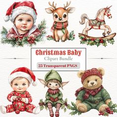 watercolor christmas baby clipart bundle - 25 transparent png files for commercial use